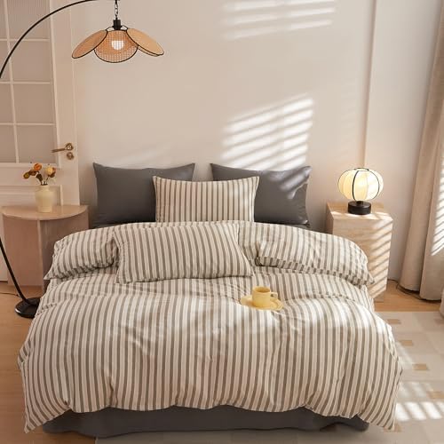 HighBuy Vintage Grey Striped Duvet Cover Set King Size - 3 Piece 100%