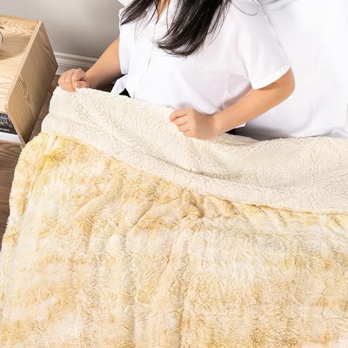 PAVILIA Tie Dye Faux Fur Sherpa Twin Blanket for Couch Bed, Cream