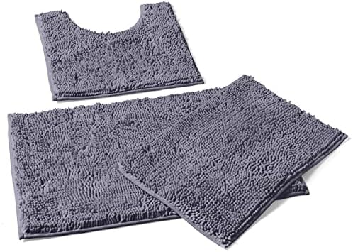 LuxUrux Contemporary Dark Grey Bath Ensemble: Plush Chenille Mat Set +