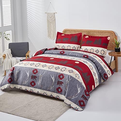 Black Bear Lodge Quilt King Size Rustic Bedding Antlers Lightweight