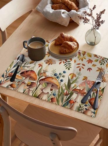 Placemats Set of 8, Thanksgiving Fall Leaves Woven Placemat, Linen