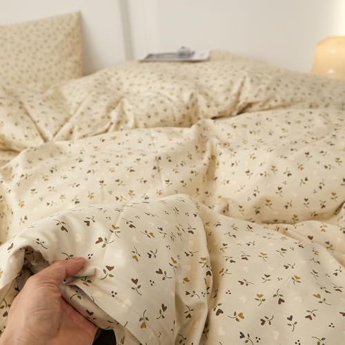 HighBuy Floral Cotton Duvet Cover Set Queen Size, Vintage Floral Duvet