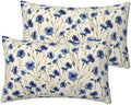 Blue Floral Throw Pillow Covers 12x20 Inch Set of 2, Vintage Flower