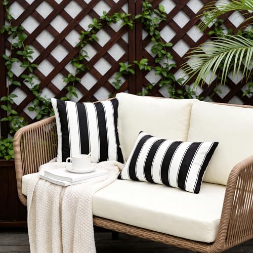 Outdoor Waterproof Throw Pillow Covers 18x18 Inch Set of 2, Striped