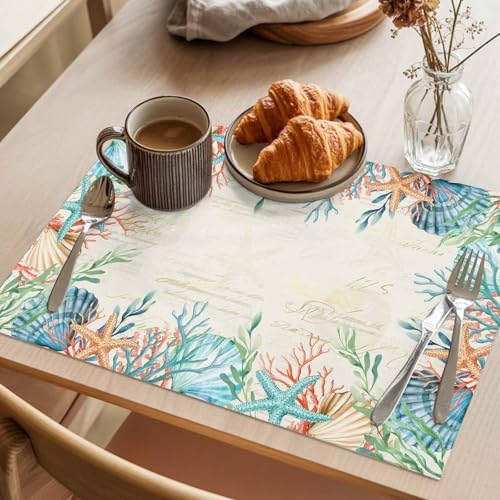 Placemats Set of 8, Beige Coastal Woven Placemat, Linen Place Mats for