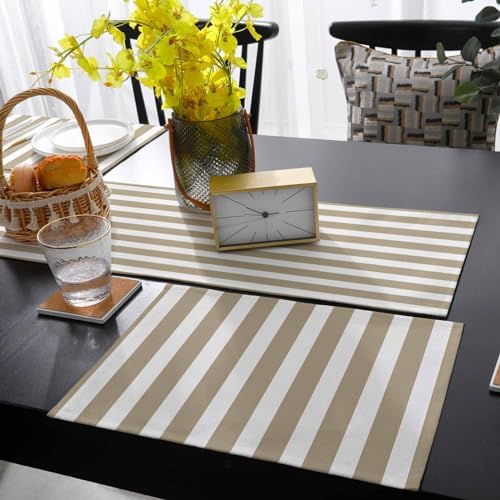 Brown Stripe Table Mats Set of 6 With Table Runner 90 Inches