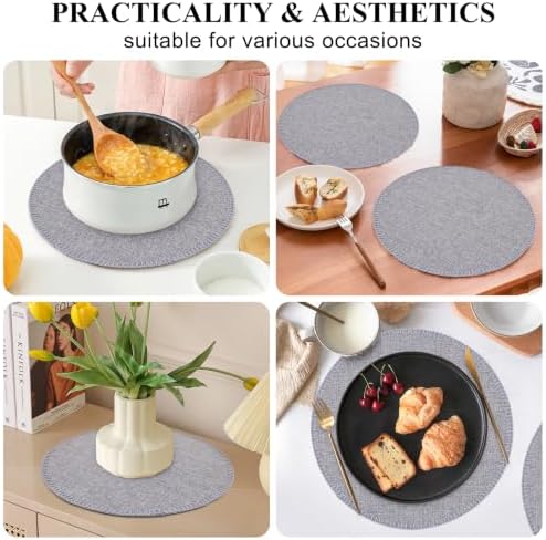 15" Round Placemats Set of 6, Faux Linen Cloth Place Mats, Grey