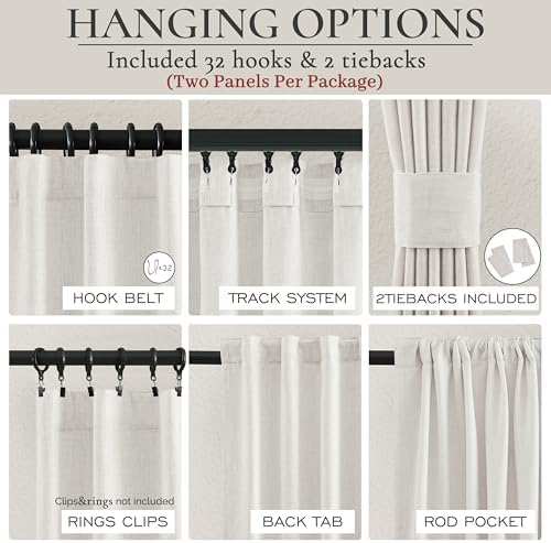 Extra Long Linen Curtains 120 Length, Modern Semi Sheer Light