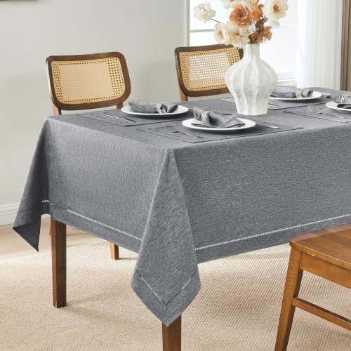 Gray 60x120 Rectangle Polyester Linen Farmhouse Tablecloth