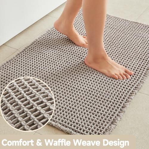TYUU Waffle Runner Rug Bathroom, Long Boho Bath Mat, 60x24 Light Grey