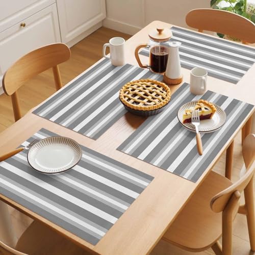 Cotton Linen Placemats for Dining Table Set of 8 Grey Strips