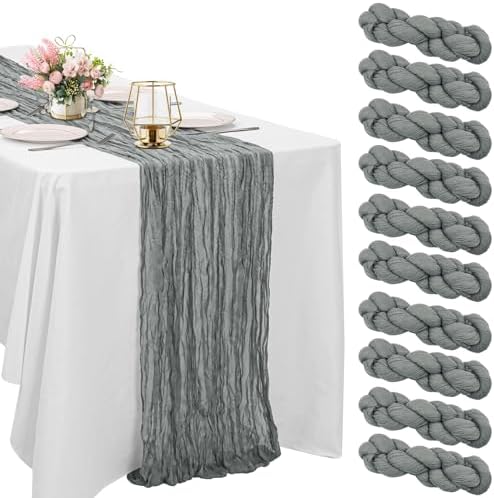 10 Pack Grey Cheesecloth Table Runner 10FT Boho Gauze Fabric Table