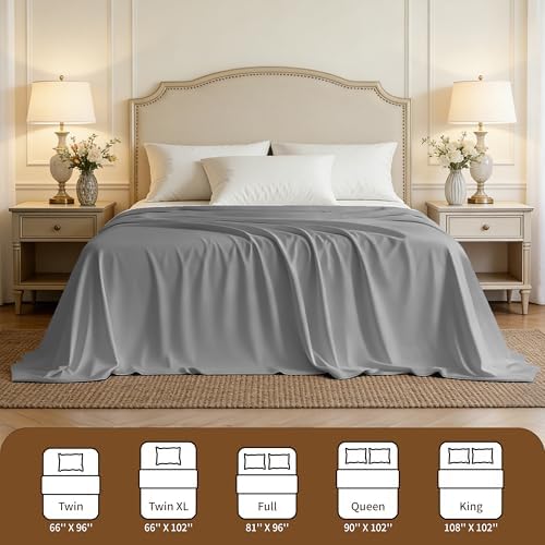 King Size Flat Sheet Only, Soft & Breathable Top Flat Sheet, Gray