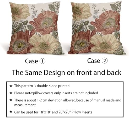 Vintage Floral Pillow Covers 18X18 Inch Set of 2 Red Rust Brown Yellow