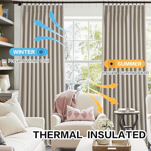 Natural Linen Pinch Pleated Full Blackout Curtains 84 Inches Long 1