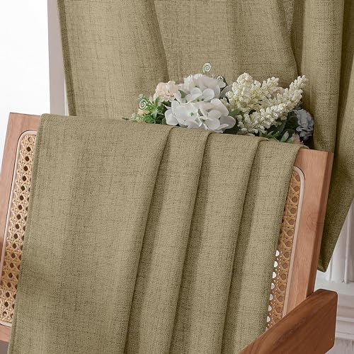 Tollpiz Linen Curtains Bedroom Rod Pocket Semi Sheer Curtain Burlap