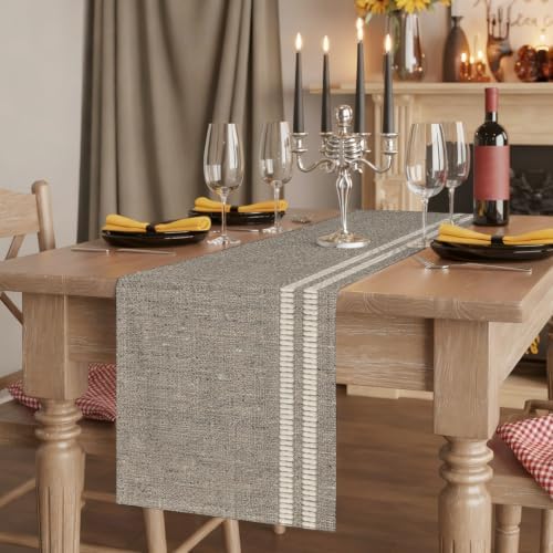 Flax Gray Dining Table Runner Oatmeal Beige Woven Fabric Texture