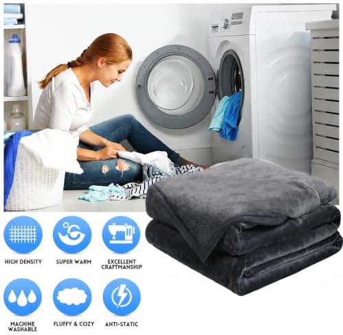 EASELAND Soft Lightweight Queen Size Fleece Blanket, Dark Grey 90x90