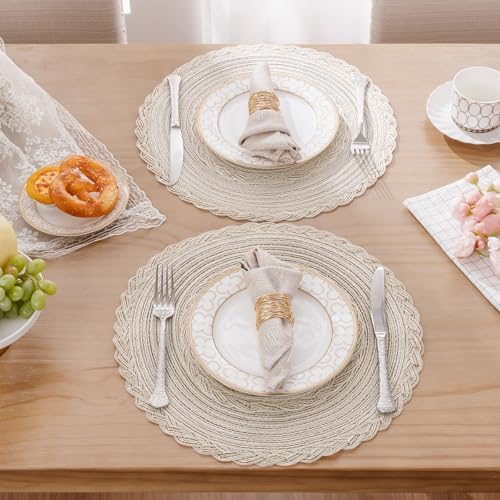SHACOS 15 inch Round Braided Placemats Set of 12 for Dining Table