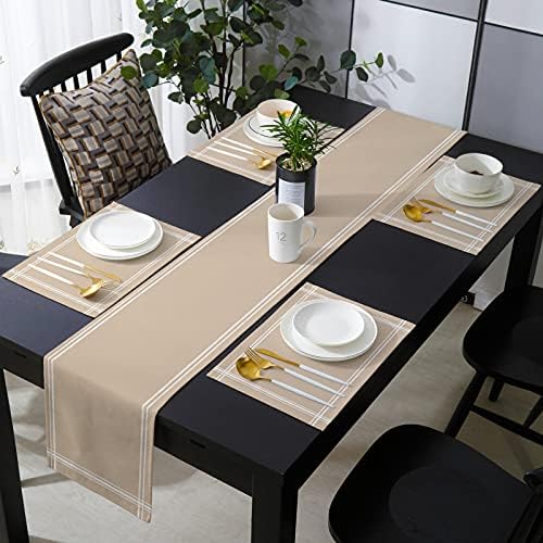 Teamery Table Runner for Kitchen Decor, Khaki Solid Color Table