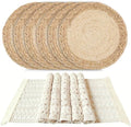 Handmade Boho Placemats Set of 6 - Natural Cotton Burlap and Water