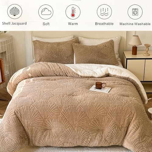 tohrisa Seashell Jacquard Sherpa Comforter Set Warm Cozy Premium