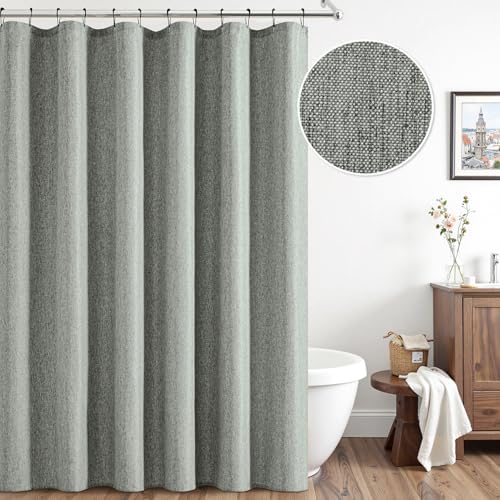 ANRODUO Grey Linen Textured Fabric Shower Curtain Set - W70xL72
