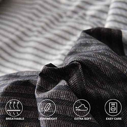 Faincy King Comforter Set, Grey & Black Patchwork Stripe Pattern Print