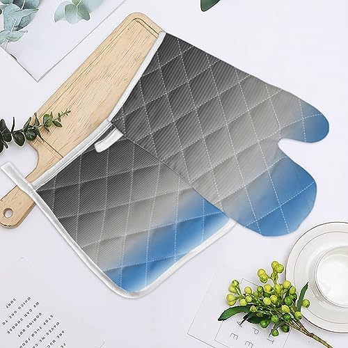 Quilted Cotton Terry Cloth Oven Mitt, Pot Holder Blue Grey Gradient