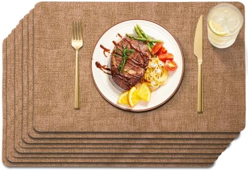 Maxpearl Faux Leather Placemats Set of 8, Easy to Clean, Brown