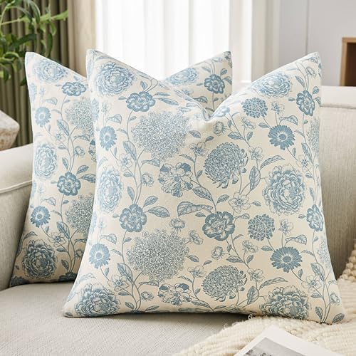 Botanical Throw Pillow Covers Set of 2, 22x22 Inch Light Blue