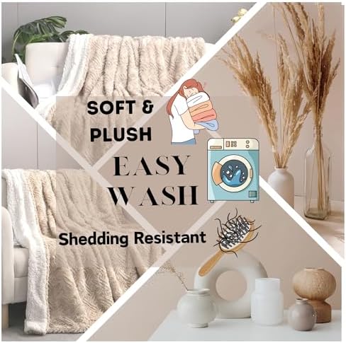 DaDa Bedding Faux Fur Throw Blanket, Beige Champagne, 50 x 60 in