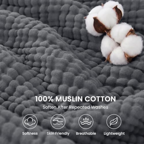 Love's cabin 100% Cotton Muslin Blanket Twin Size for Bed, Dark Grey