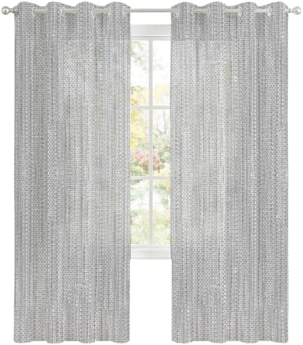 Light Grey Sheer Curtains 63 Inch Long 2 Panels, Country Vintage