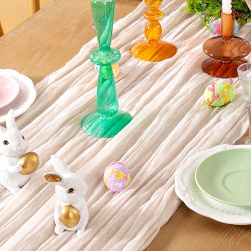 DeZerlor Ivory White Cheesecloth Table Runners 12 Pack Summer Boho