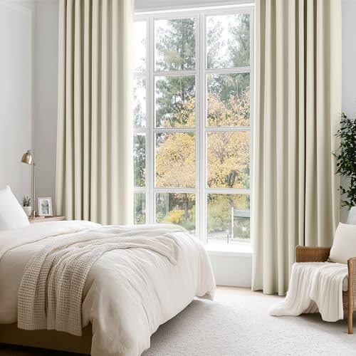Beauoop Cream 100% Blackout Curtains for Bedroom Living Room 52x84 2