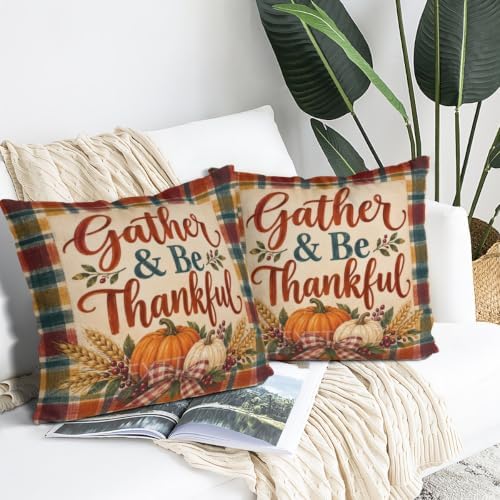 Gather Plaid Pillow Covers 22x22 Inch Set of 2 Linen for Farmhouse