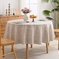 Lattice Embroidery Plaid Round Tablecloth, Round 70 Inch, Beige