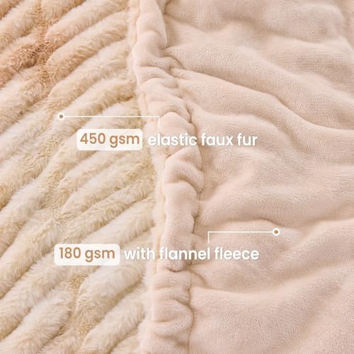 Viviland Faux Fur Throw Blanket for Bed Couch Sofa - Soft Cozy Furry