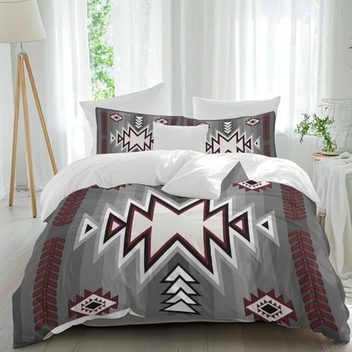 LooPoP Duvet Cover Set Full Size Grey Boho Comforter Sets 3 Pieces