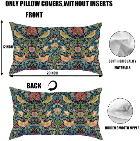 Vintage Botanical Throw Pillow Covers Set of 2, Autumn Floral Bird