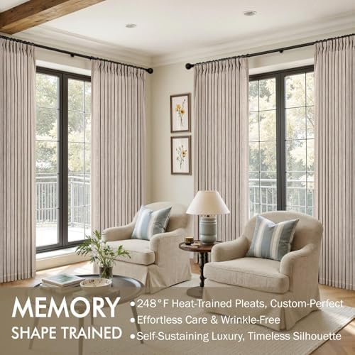 MIULEE Pinch Pleated Thick Linen Curtains 96 Inch 2 Panels Burlywood