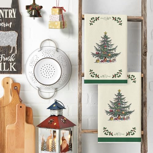 Artoid Mode Sage Green Tree Christmas Kitchen Towels Set of 2 18x26