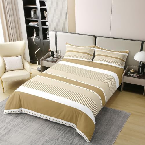 Erosebridal Khaki Striped 100% Cotton Duvet Cover King | Neutral