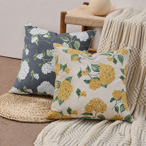 DFXSZ Floral Pillow Covers 20x20 Set of 2 Dark Blue Hydrangea Flower