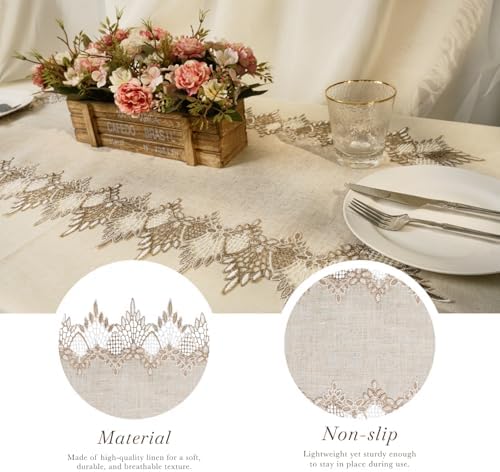 Phantomon Neutral Linen Table Runner 36 Inches Beige Embroidered