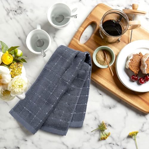 Mordimy Cotton Terry Checkered Kitchen Towels, 13"x 28", 6 Pack, Grey