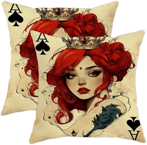 Queen of Hearts Pillow Covers Set of 2, Red and Cream Floral Throw