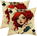 Queen of Hearts Pillow Covers Set of 2, Red and Cream Floral Throw