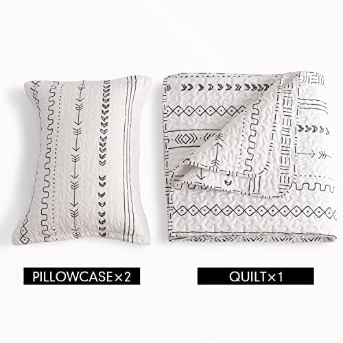 DURLENGEN 3Pcs Quilt Set King Size White,Soft Microfiber Lightweight